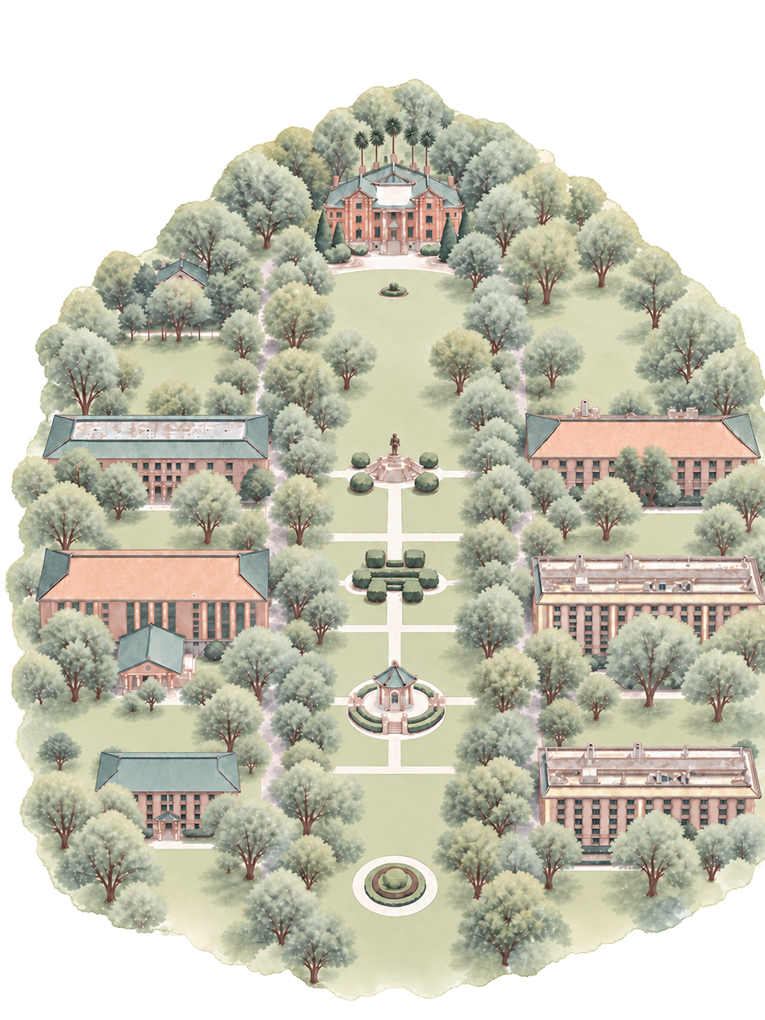 Watercolor illustration of Sun Yat-sen University’s South Campus.
