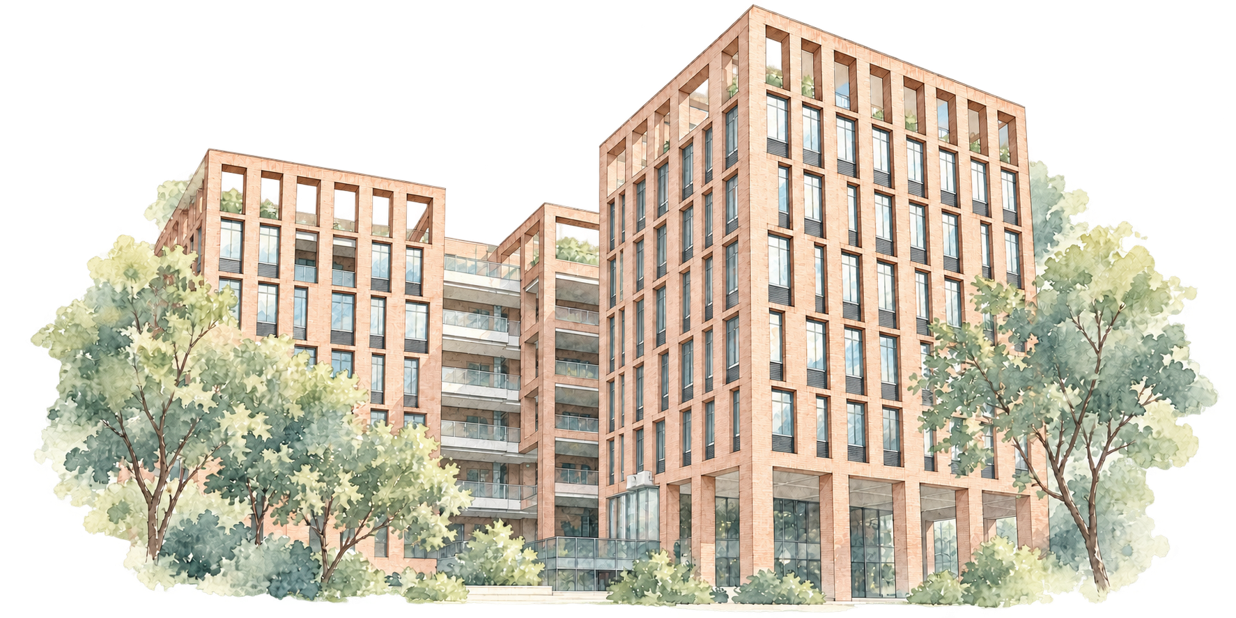 Watercolor illustration of the New Mathematics Building, Sun Yat-sen University.